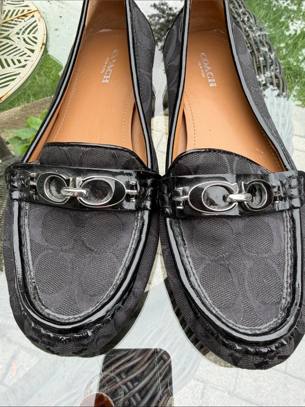 Coach Black Signature Canvas & Patent Leather Horsebit Loafers